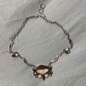 Sterling Silver Multicolor Gemstone Pendant Necklace - Women Jewelry